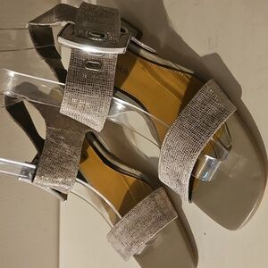 NEW DONALD PLINER SILVER METALLIC  SNAKESKIN PRINT LEATHER SANDALS sz 7.5